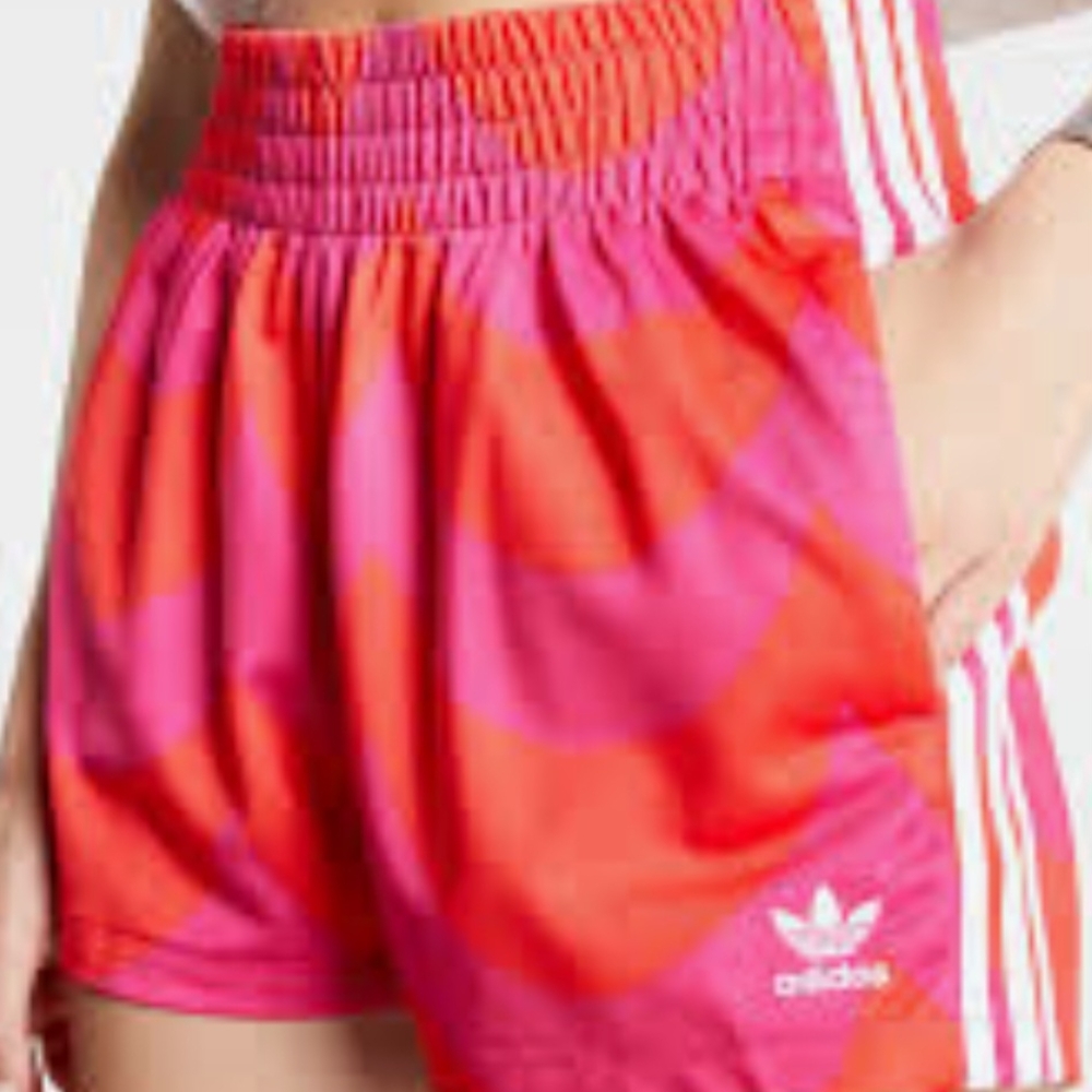Adidas Red and Pink Athletic Shorts with Elastic Waistband